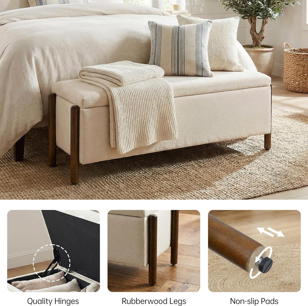 Usaint 47" Fabric Upholstered End of Bed Storage Ottoman Bench, Beige