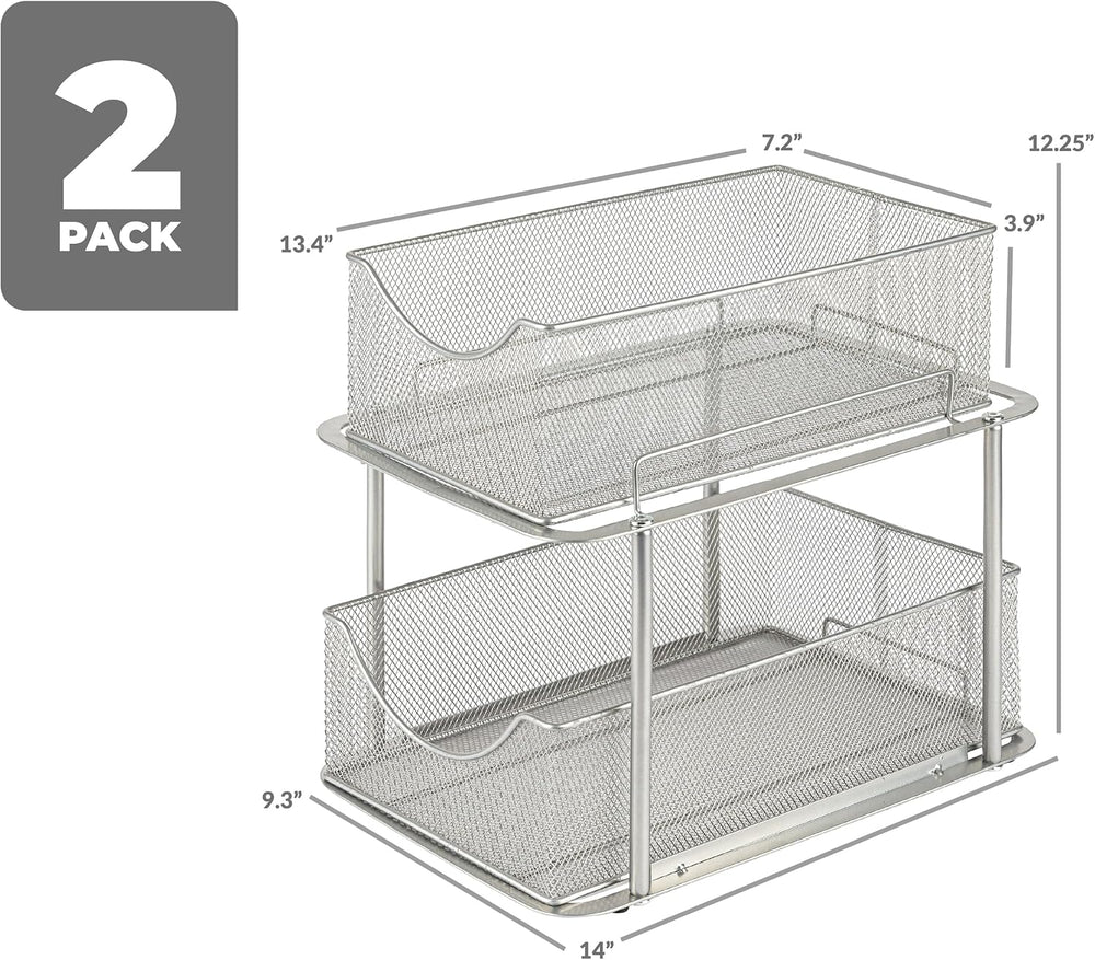 Sorbus Pull-Out Under Sink Organizer, Mesh Construction (Silver, 2 Pack)