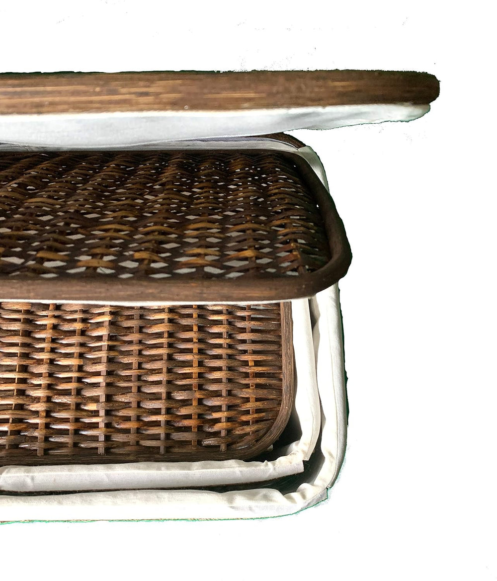 GUTZ Handcrafted Wicker Set of 3 Storage Handwoven Rattan Footlocker Basket C...