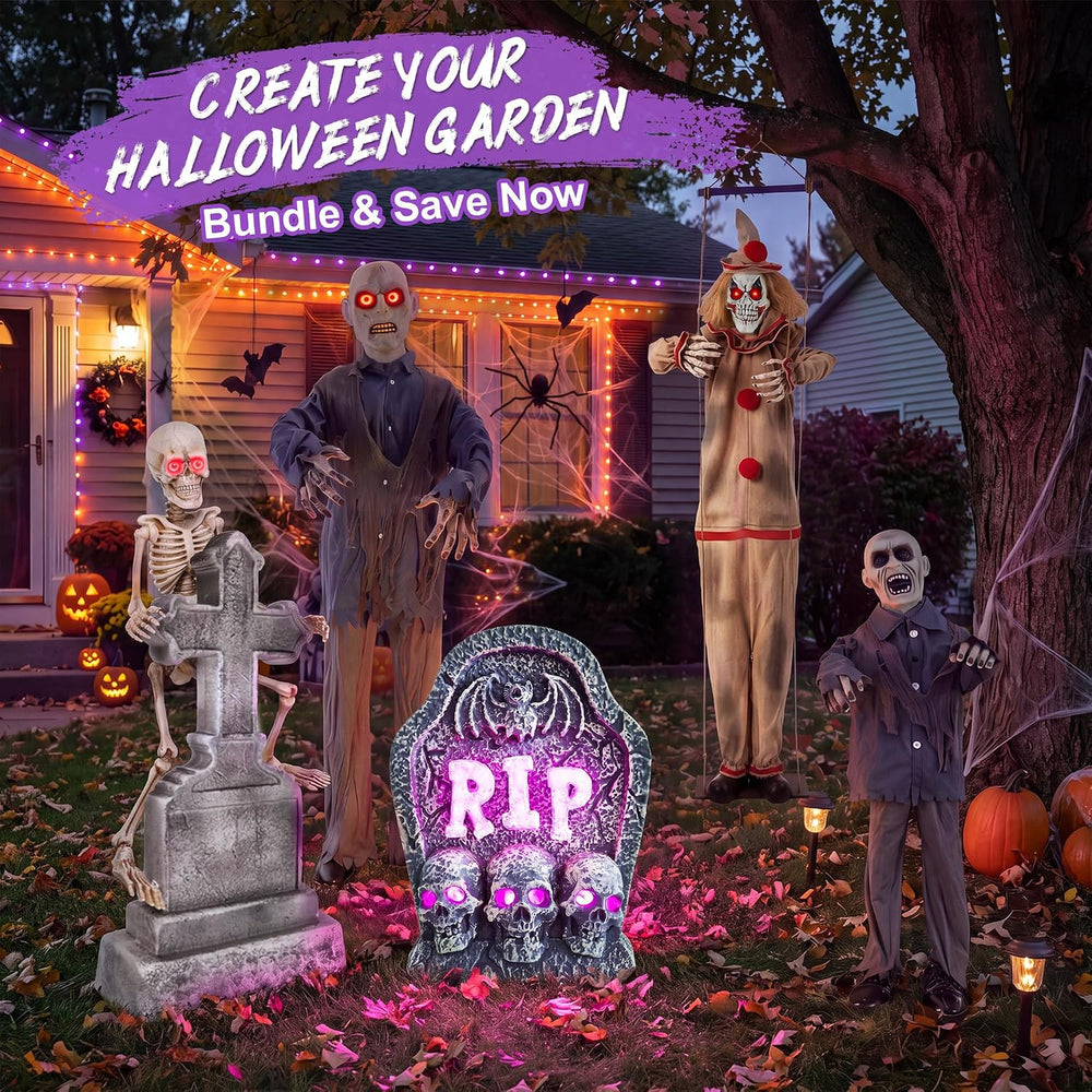Halloween Animatronic 16in Rip Tombstone, Decorations with Creepy Sound
