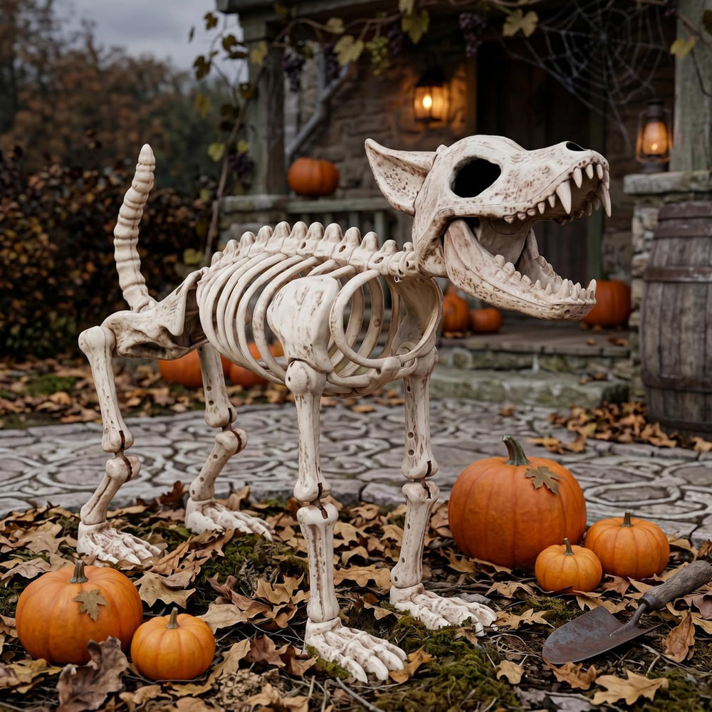 JOYIN 34” Wolf Skeleton Halloween Decoration, Plastic Animal Skeleton with Mo...