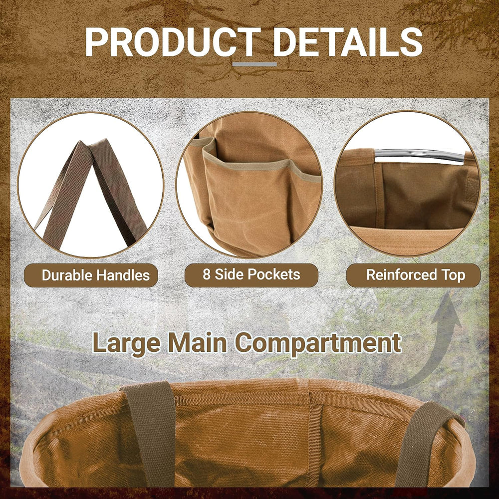 Large Capacity Collapsible 8-Gal (30L) Tool Bag with Handles, Round Gusset Or...
