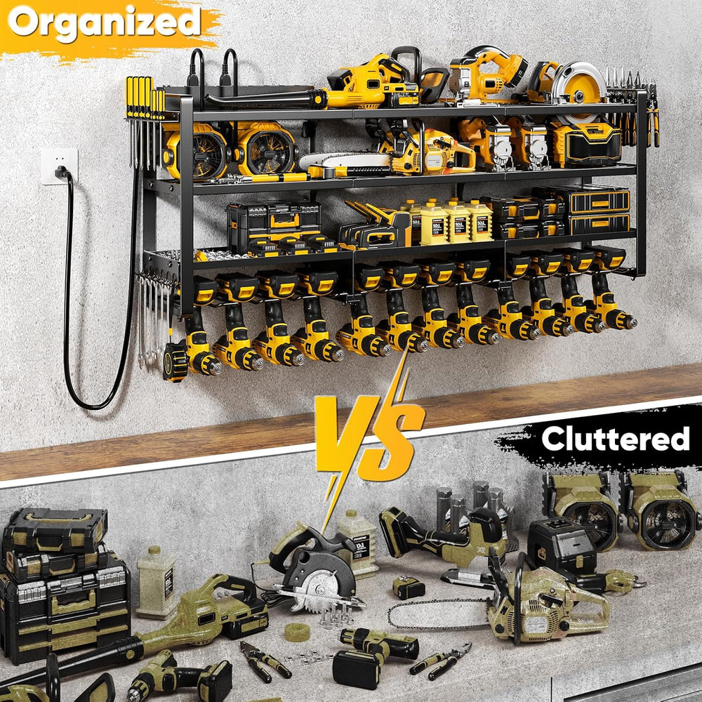 Power Tool Organizer Wall Mount with Charging Station, 4 Tier Tool Battery St...