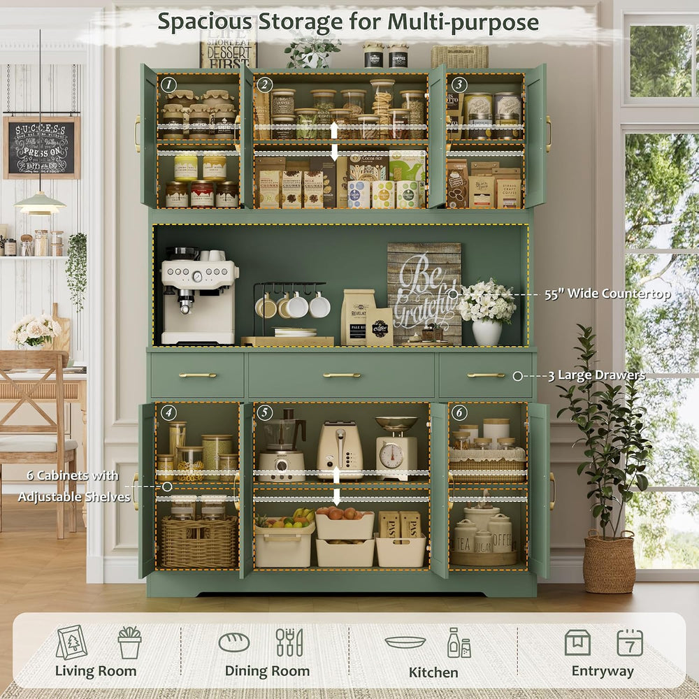 HOSTACK 71" Tall Kitchen Pantry Storage Cabinet, 55" W Kitchen Hutc...