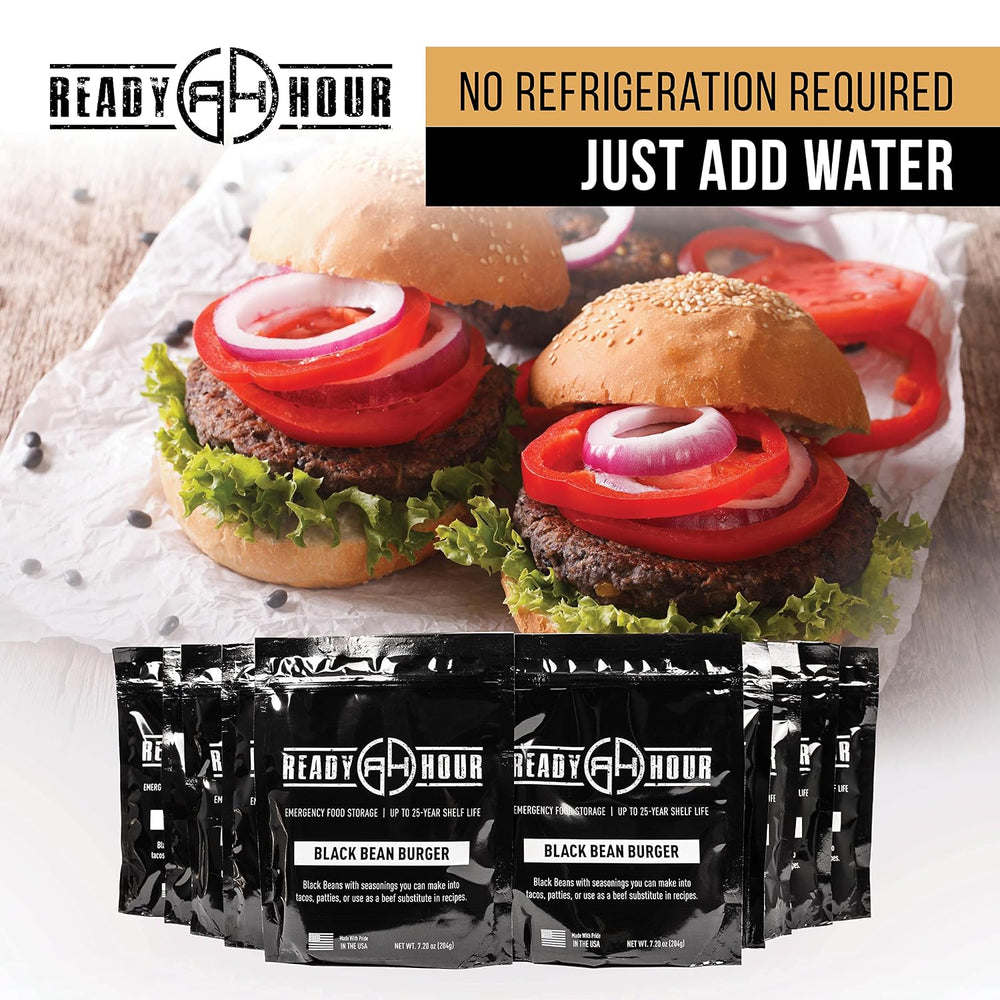 Ready Hour, Black Bean Burger Mix, Real Non-Perishable Recipe, 25-Year Shelf ...