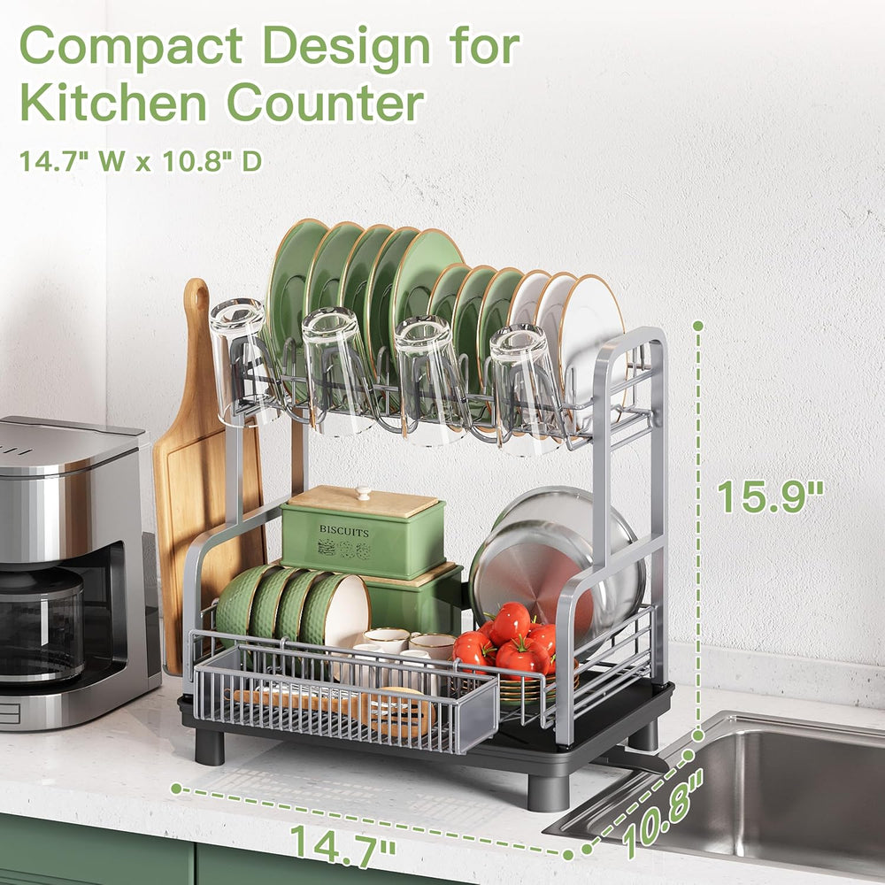 2 Tier Stainless Steel Dish Drying Rack for Kitchen Counter
