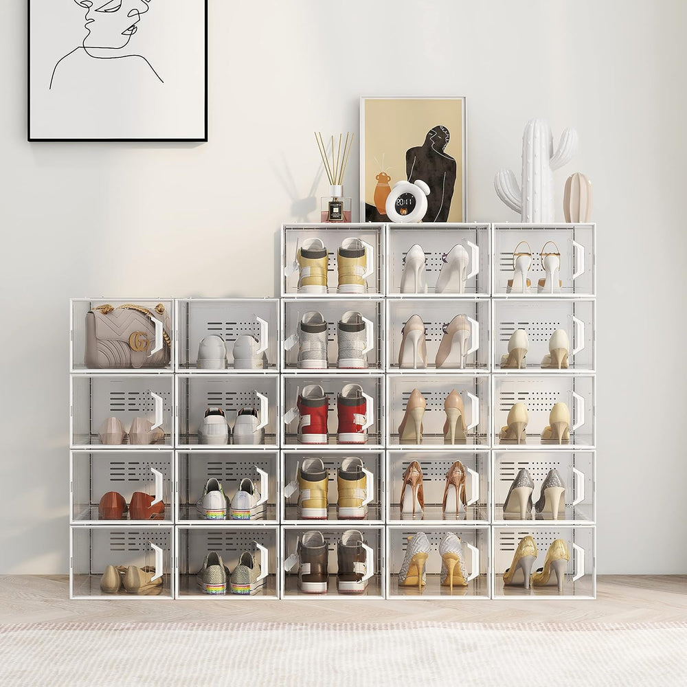 SEE SPRING X-Large Shoe Storage Box Fit Size 11, Clear Plastic Stackable Shoe...