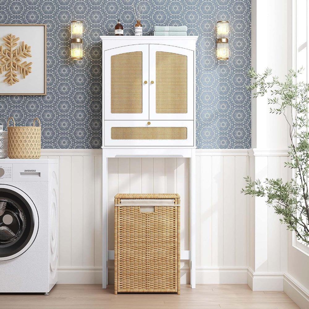Spirich Over the Toilet Storage Cabinet with Arched Rattan Doors, White