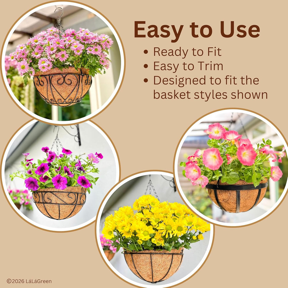 LaLaGreen 14" (8 Pack, Round) Coco Liners for Hanging Basket – Medium Co...