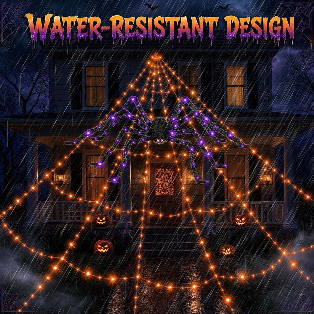 Halloween Decorations Outdoor Spider Web Lights - 550 LEDs Purple and Orange ...