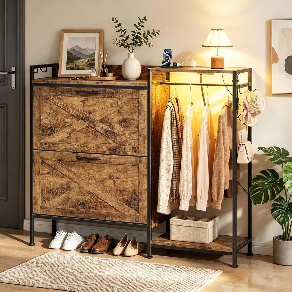 HIGDBFE Shoe Cabinet with 2 Flip Drawers and Coat Rack, 41.3" W