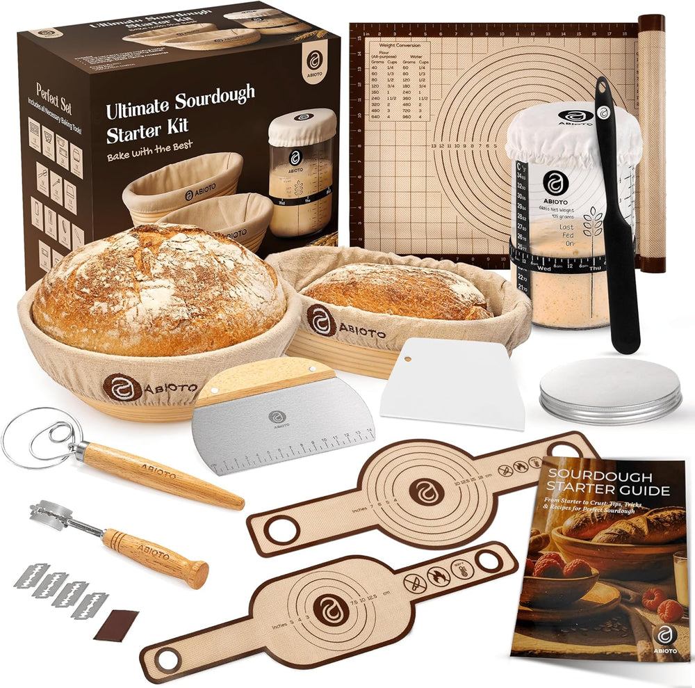 Sourdough Starter Kit with 10" Round & 11" Oval Banneton Proofi...