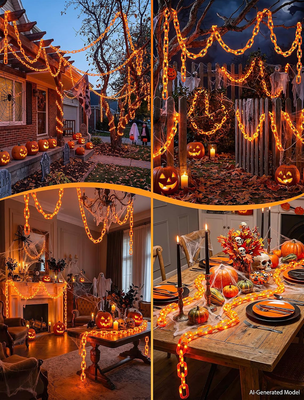 Solar Halloween Chain Lights, 10.4 FT 175 LED Orange Plastic Chain