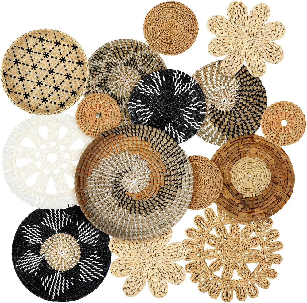 Xuhal 15 Pcs Boho Wall Basket Decor Handcrafted Seagrass Woven Wall Basket Ru...
