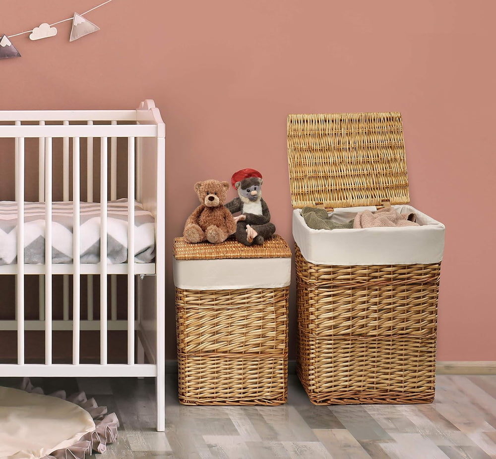 Badger Basket Wicker Two Hamper Set with Liner – Removable Liner, Nesting Ham...
