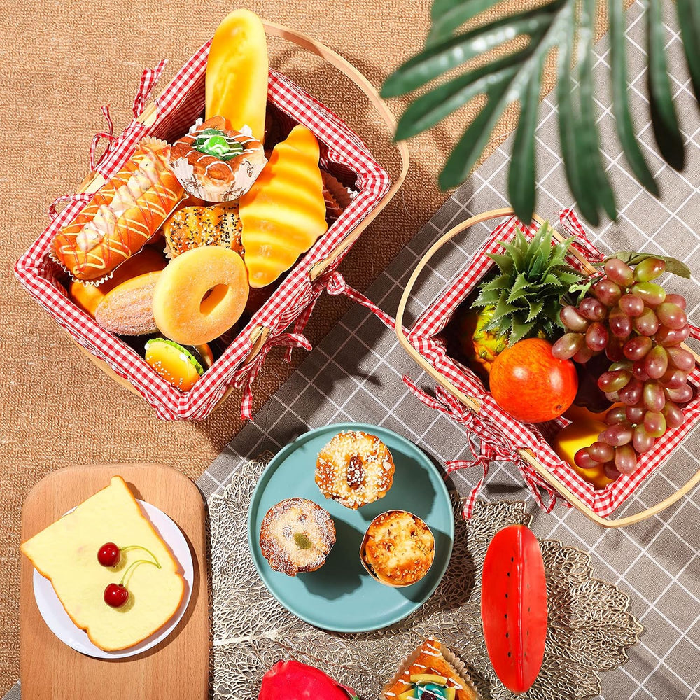 Patelai 2 Pcs Picnic Basket Set Double Handles, Checkered, Red and White