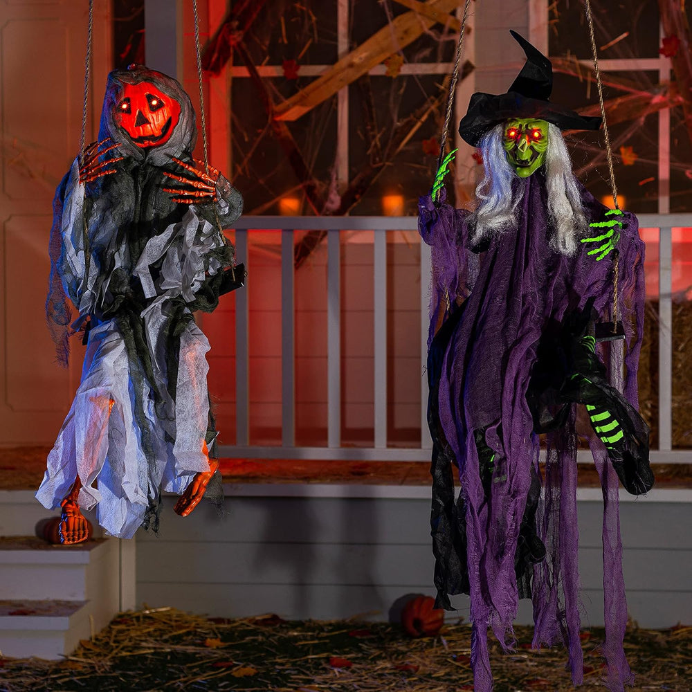 JOYIN 2 Pcs Halloween Hanging Swinging Ghosts Decorations Outdoor, Witch and ...