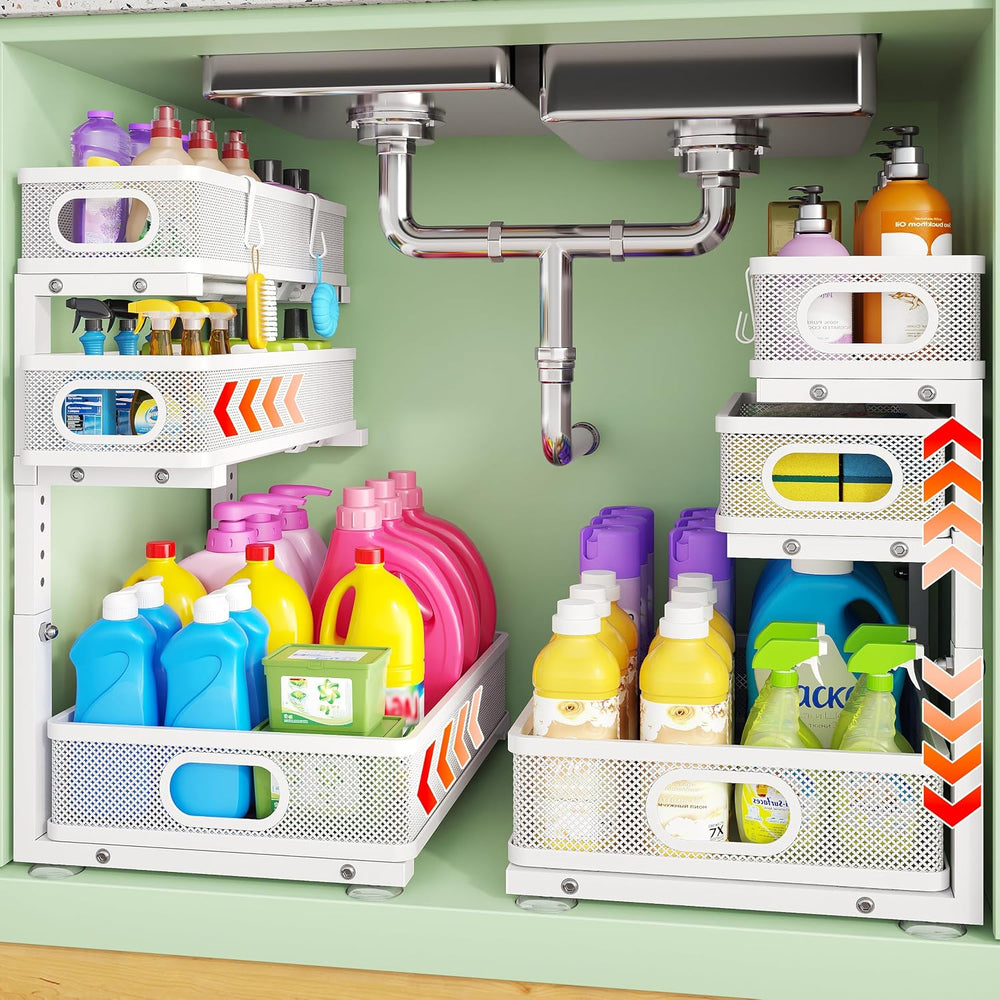 3 Tier White Under Sink Organizer,Kitchen Cabinet Storage Organizer(2 pack)
