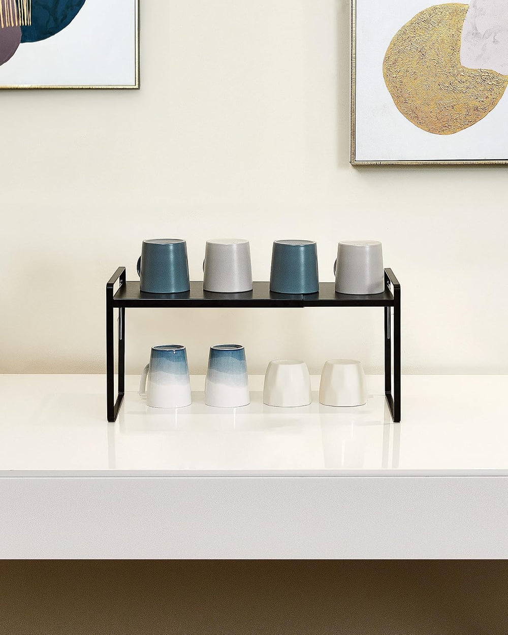 Cabinet Shelf Riser, Adjustable Cabinet Organizer, 8.6" Deep Black