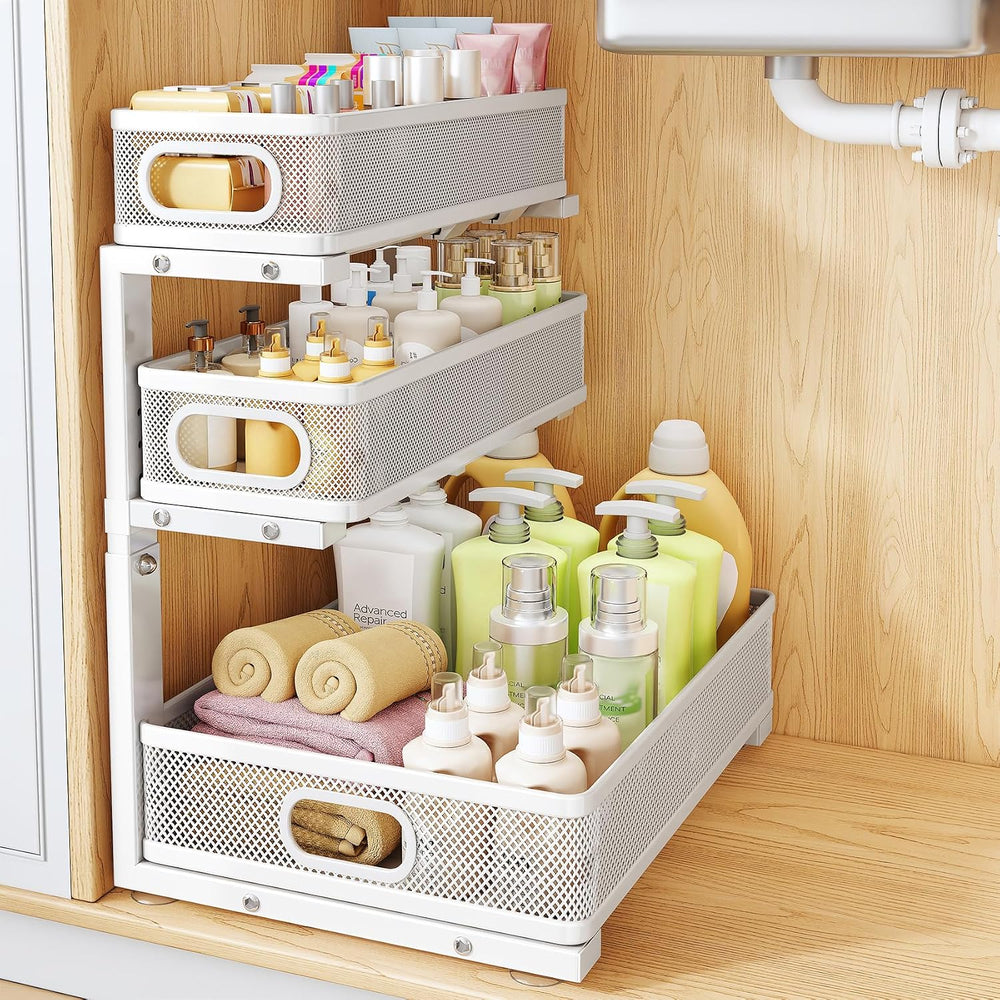 Under Sink Organizer, 3-Tier Thickened Metal Pull out Cabinet Organizer Shelf...