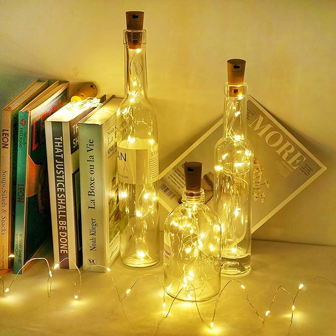 Wine Bottle Lights with Cork, Battery Operated 30 Pack 20 LED Cork Shape Silv...