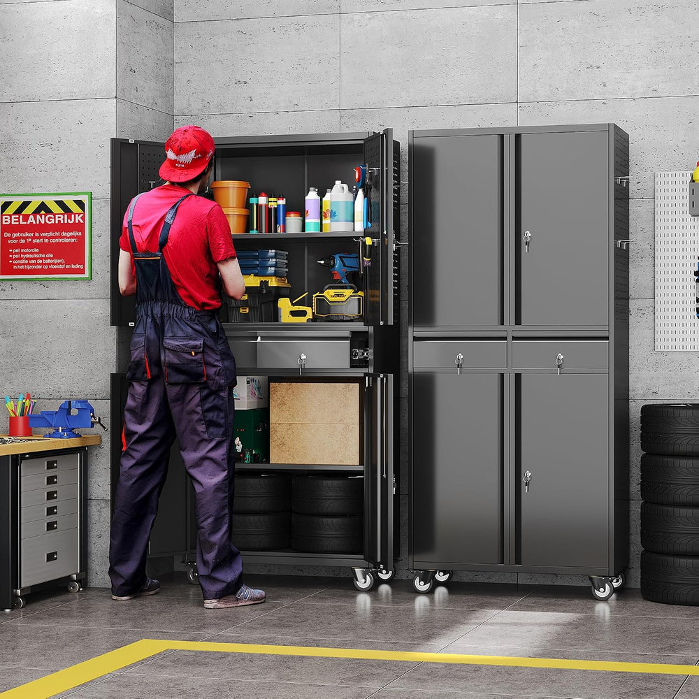 Aobabo 71"H Metal Garage Storage Cabinet Organizer with 2 Drawers