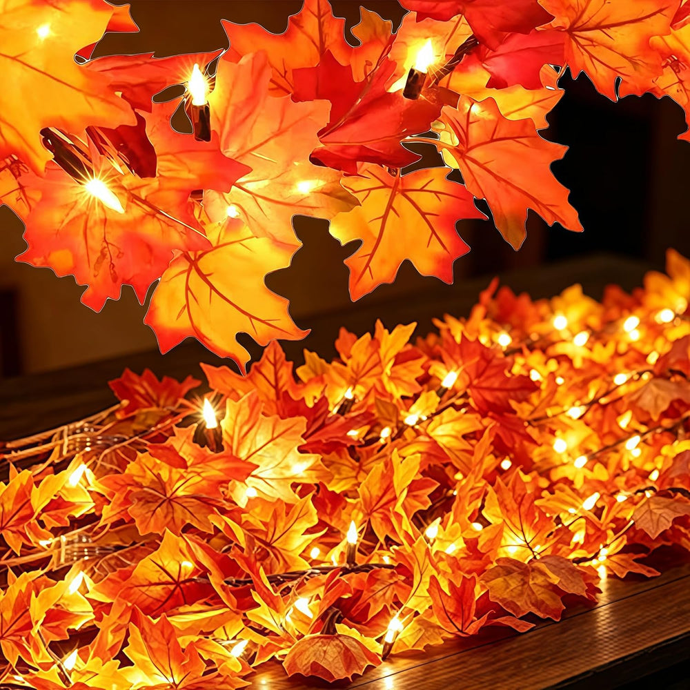 2Pack Fall Decor 9.1ft Plug in Fall Garland with Lights 50 Orange Bulb Connec...