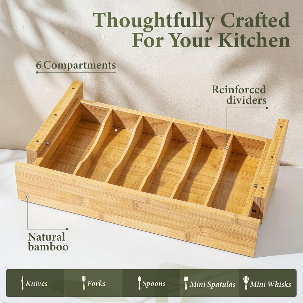 HOMESTEAD Bamboo Silverware Organizer, Under Cabinet Pull Down Storage