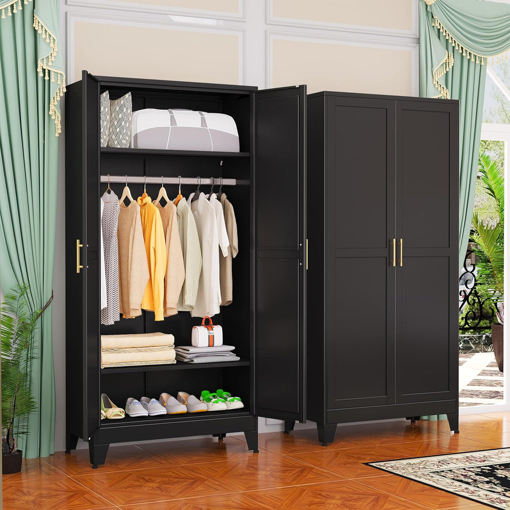 GAIOUS Metal Wardrobe Cabinet with Hanging Rod, Clothing Storage Cabinets