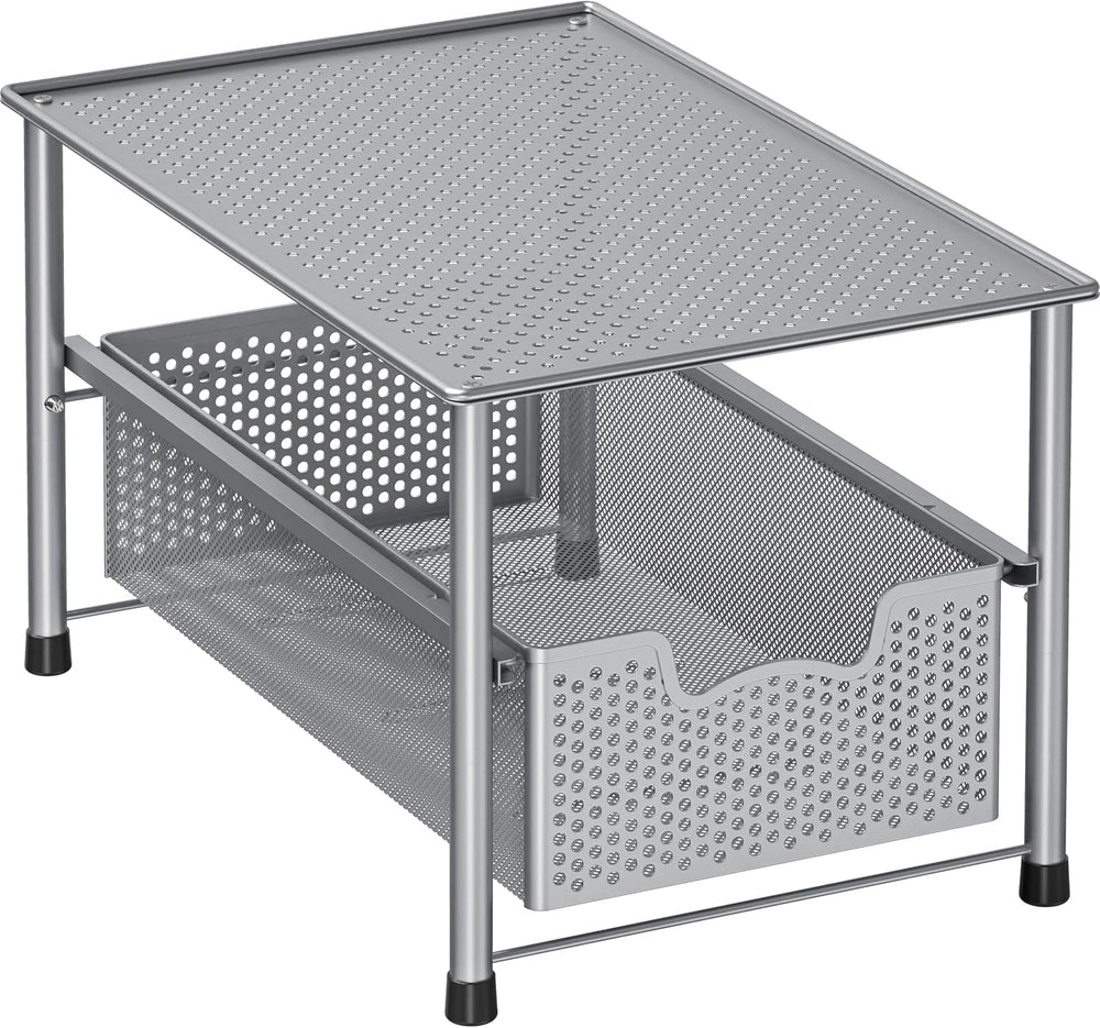 Simple Houseware Stackable Under Sink Sliding Basket Drawer, Silver
