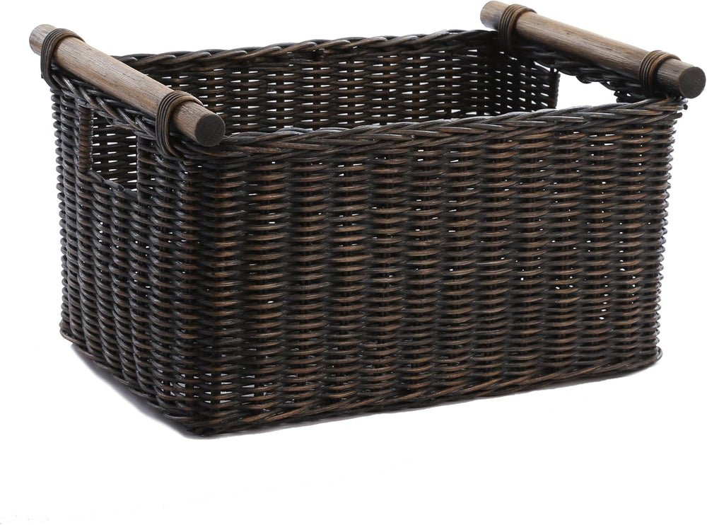 The Basket Lady Pole Handle Wicker Storage Basket, 14 in L x 10 in W x 7.5 in H