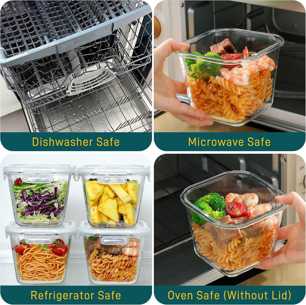 Borosilicate Glass Food Storage Containers With Lids,4 Cup/32 Oz, 4 Pack