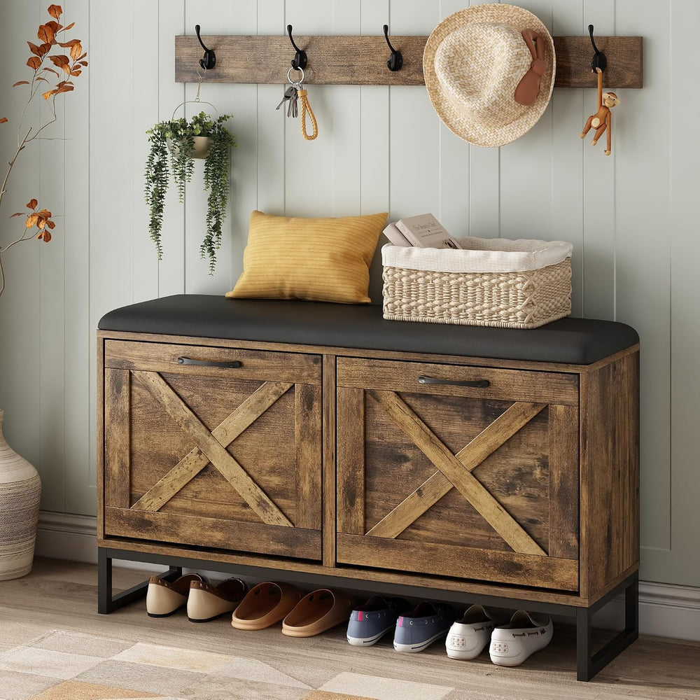 Maupvit Shoe Cabinet with 2 Flip Drawers & Coat Rack, Shoe Storage Bench ...