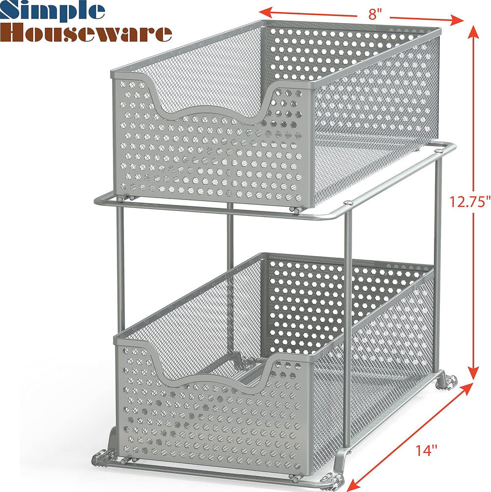 Simple Houseware 2 Tier Sliding Cabinet Basket Organizer Drawer, Silver