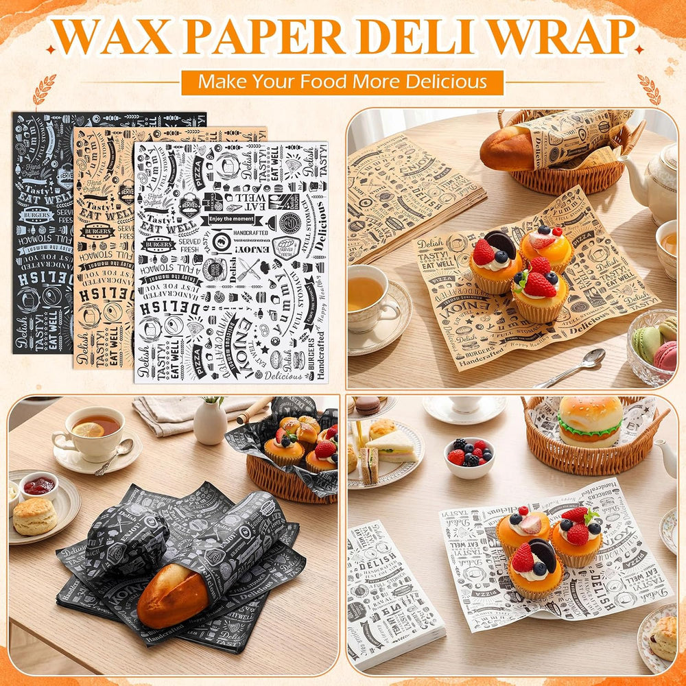 Outus 600 Pcs 8 x 10 Inch Deli Wax Paper Sheets, Black,White,Brown