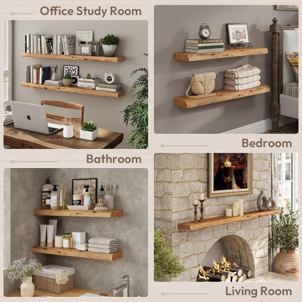Marsmiles 40 inch Floating Shelves for Wall Elm Wood Live Edge Shelves Wall M...