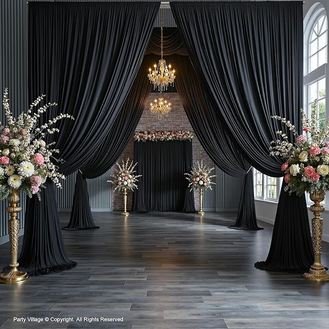 PartyVillage 20ft×15ft Black Backdrop Curtain for Halloween Parties, 4 Panels...
