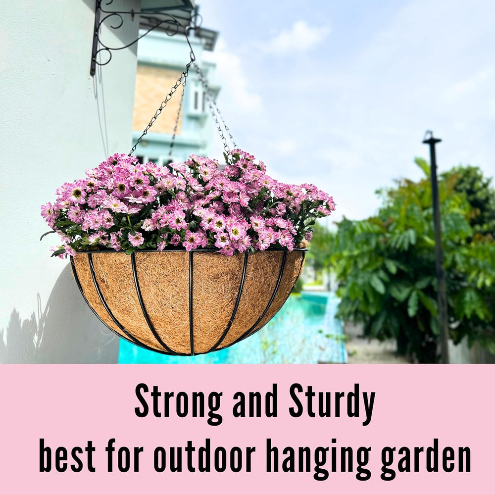 LaLaGreen Metal Hanging Baskets (18 in, 2 Pack) Black Coco Liner Planters