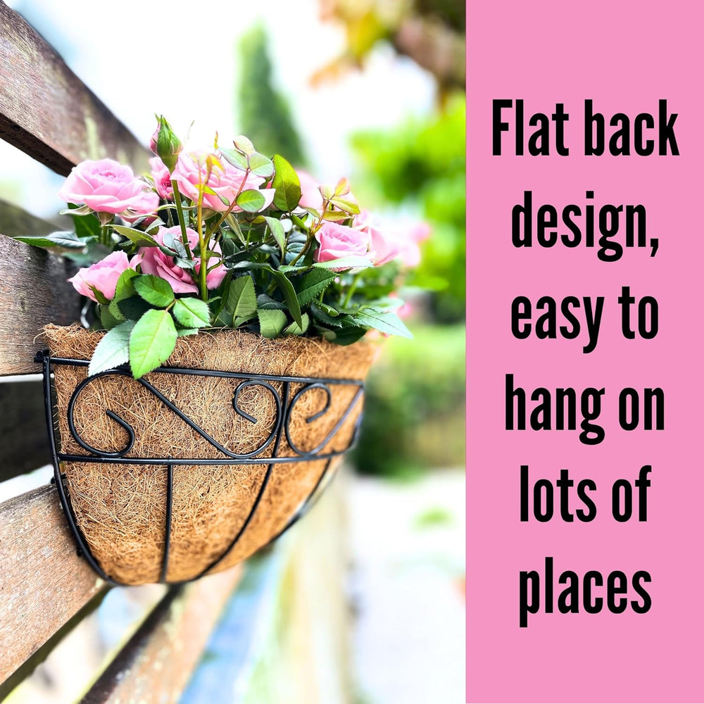 LaLaGreen Wall Planter (12 in, 4 Pack) Black Metal Coco Liner Flower Pots