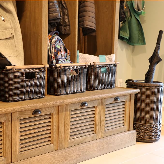 The Basket Lady Deep Pole Handle Wicker Storage Basket, 11.5 in L x 11.5 in W x