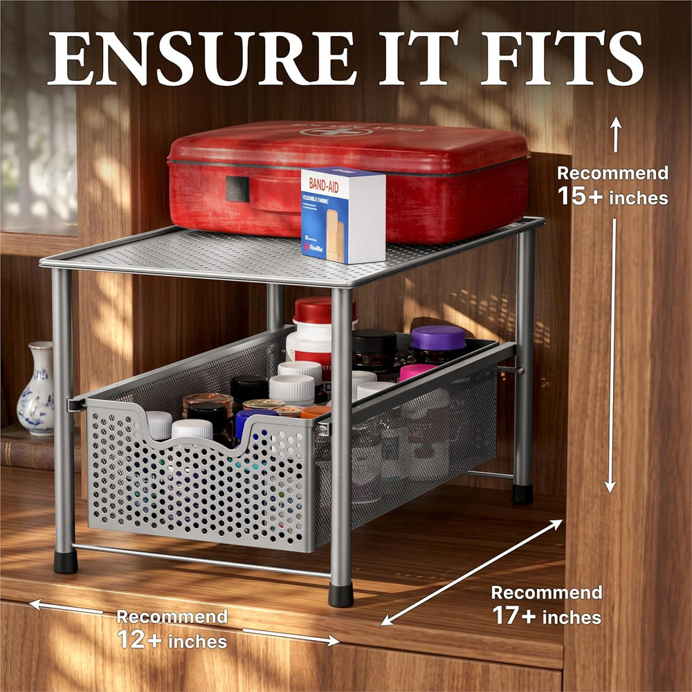 Simple Houseware Stackable Under Sink Sliding Basket Drawer, Silver