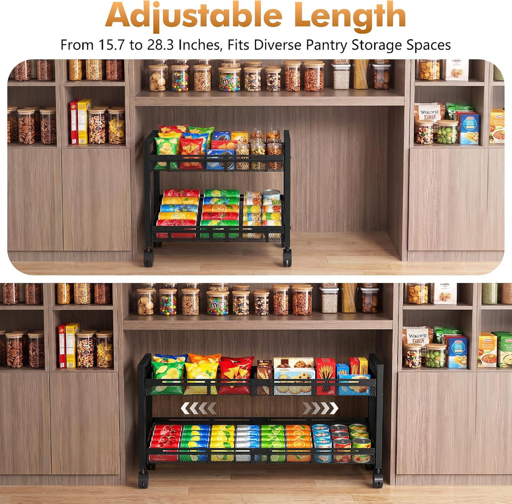 Upgrade 2-Tier Expandable Rolling Pantry Storage Cart with Wheels Tilt‑Mode