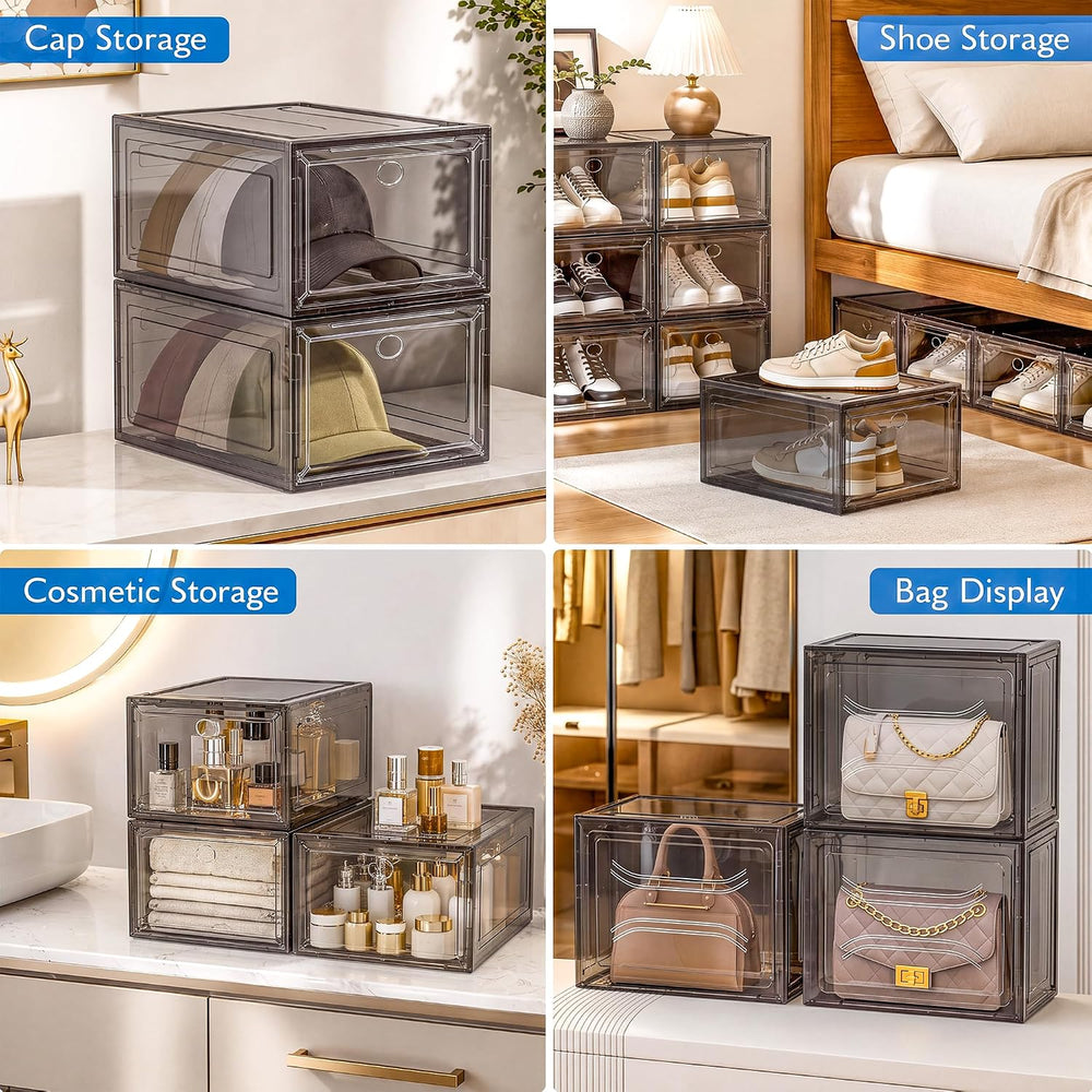 Sturdy Stackable Shoe Box,Clear Shoe Organizer with Magnetic Door
