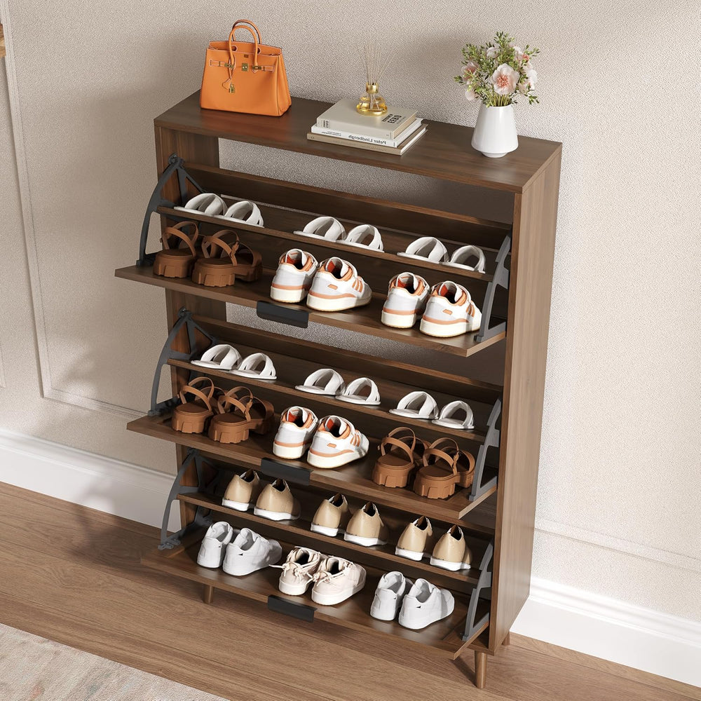 BORNOON Shoe Cabinet for Entryway with 3 Flip Drawers, Slim Wooden Shoe Stora...