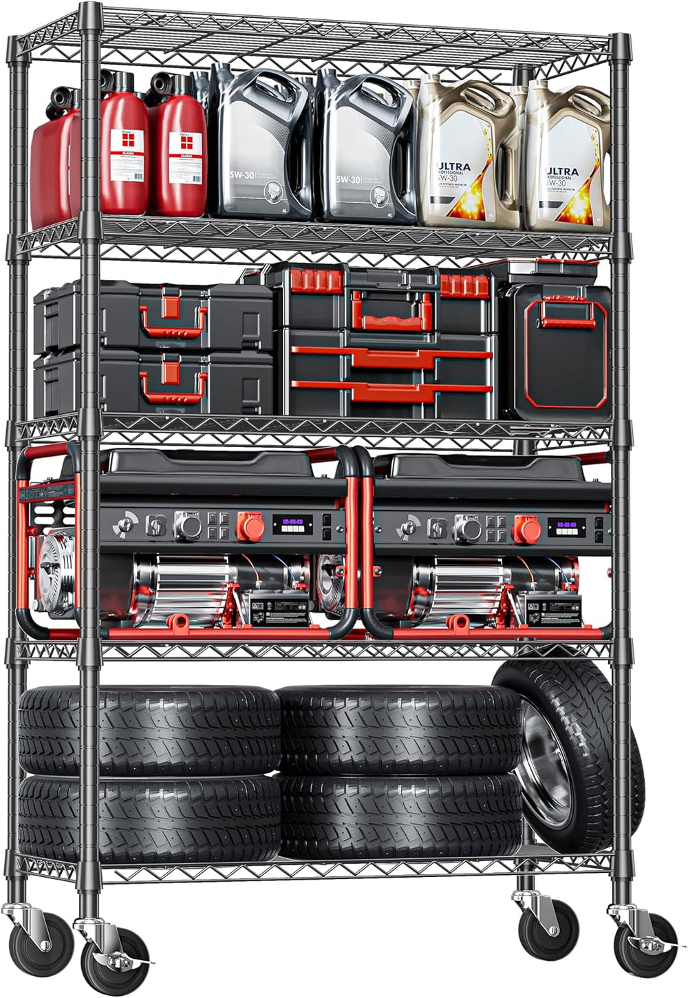 IZEUK 5-Tier Adjustable Heavy Duty Steel Wire Shelving Unit with Wheels, Stor...