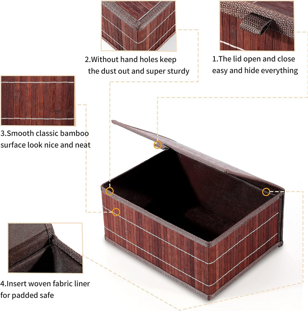 Bamboo Decorative Storage Boxes - Set of 3 Woven Lined Storage Basket with Li...