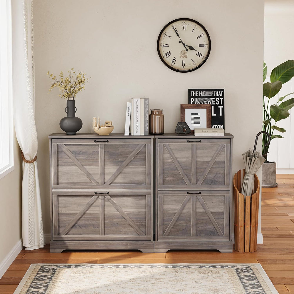 Semiocthome Farmhouse Shoe Storage Cabinet with 2 Flip Drawers, 23.6"(W)...