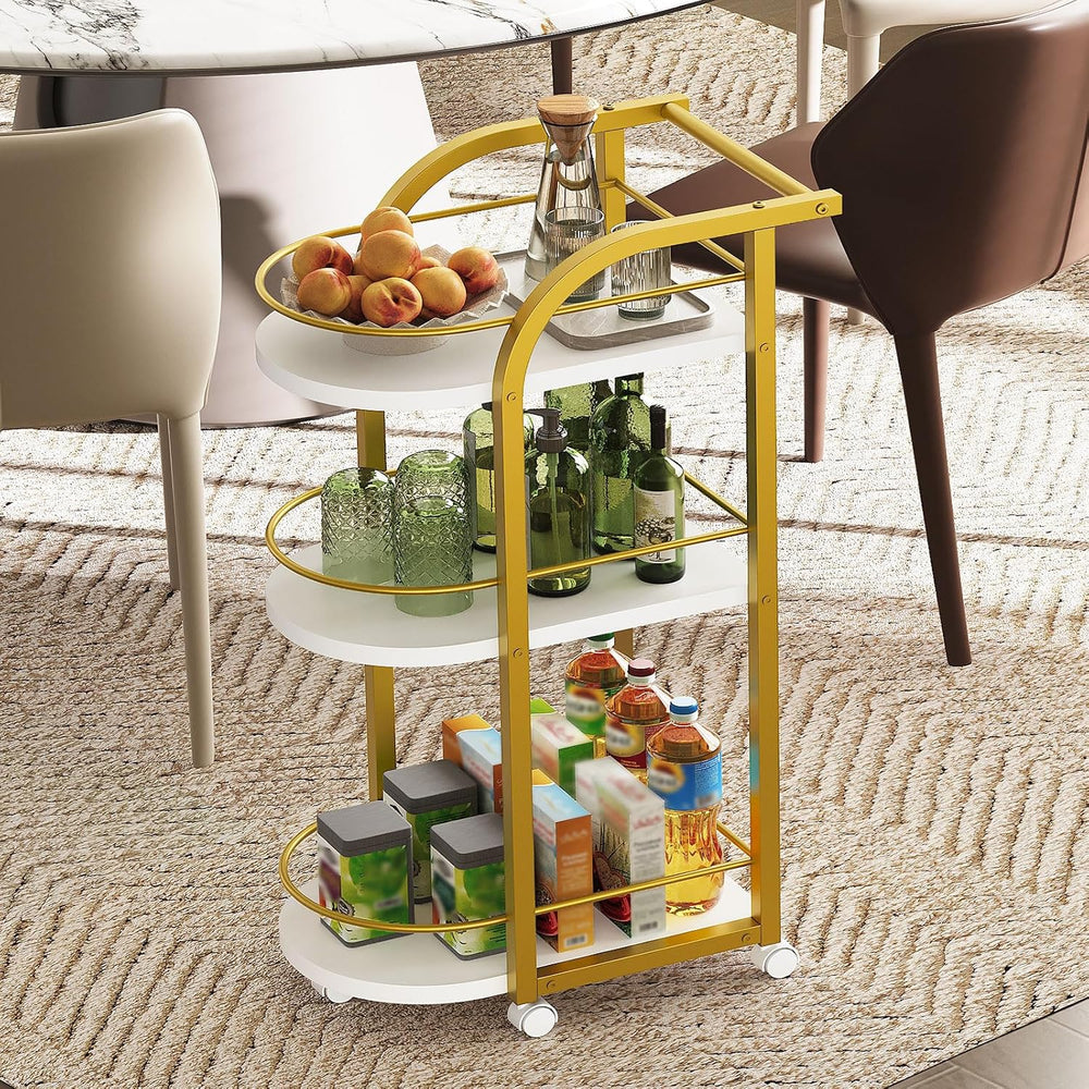 YATINEY 3-Tier Bar Cart, Home Bar Serving Cart with Fence and Wheels, for Din...