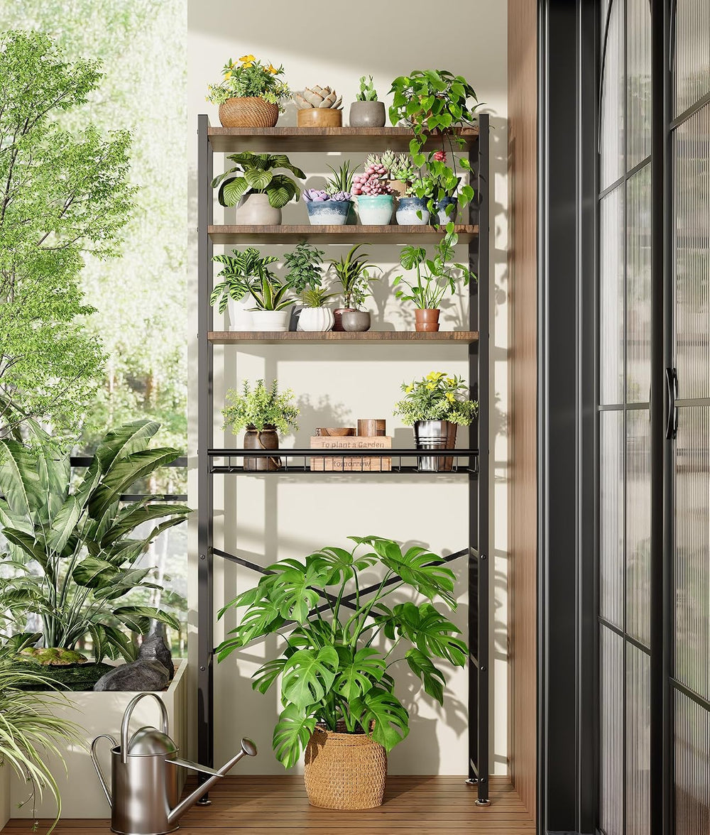 4-Tier Over-the-Toilet Storage Rack with One-Piece Wooden Shelves & Open ...