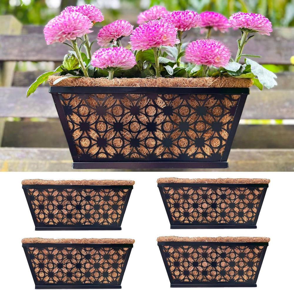 LaLaGreen Black Wall Planter (12 in, 4 Pack) Trough Window Flower Box